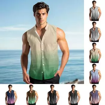 Мужская модная рубашка без рукавов с лацканами на пуговицах и жилеткой L бежевый