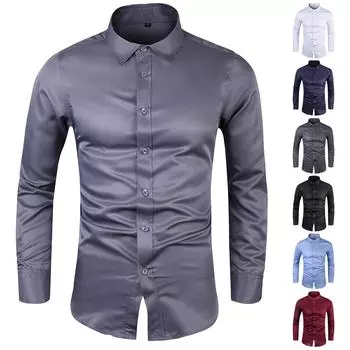 Мужская модная рубашка большого размера с длинным рукавом и лацканами, однотонная рубашка в деловом стиле L чёрный