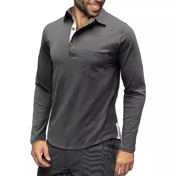 Мужская модная рубашка поло с длинными рукавами для активного отдыха на осень и зиму, новый однотонный топ с длинными рукавами и V-образным вырезом S темно-серого