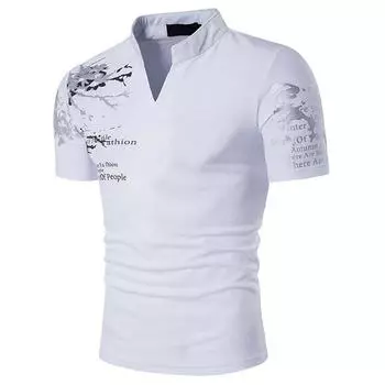 Мужская модная рубашка поло с коротким рукавом и воротником-стойкой S белый