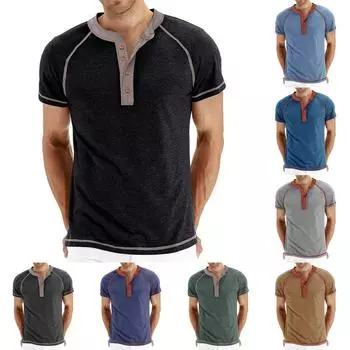 Мужская модная рубашка с цветным блоком и воротником, повседневный топ с короткими рукавами XL чёрный