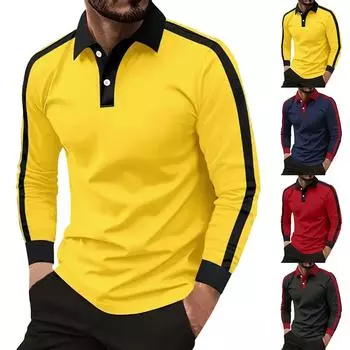 Мужская модная рубашка с цветными блоками с лацканами, повседневный топ с длинным рукавом L чёрный