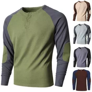 Мужская модная рубашка с цветными блоками с лацканами, повседневный топ с длинным рукавом L армия зеленый