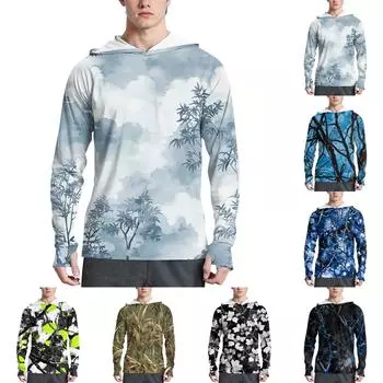 Мужская модная рубашка с длинным рукавом с принтом и капюшоном SPF/UV L чёрный