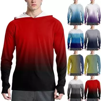 Мужская модная рубашка с длинным рукавом с принтом и капюшоном SPF/UV L синий