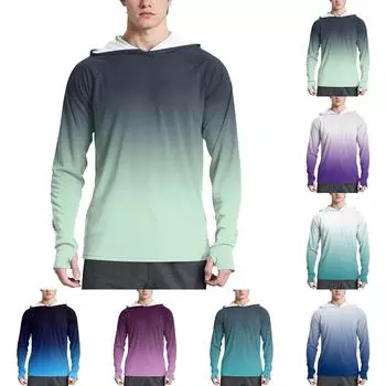 Мужская модная рубашка с длинным рукавом с принтом и капюшоном SPF/UV L синий