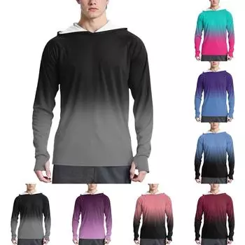 Мужская модная рубашка с длинным рукавом с принтом и капюшоном SPF/UV L чёрный