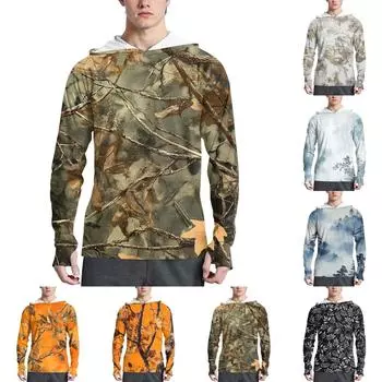 Мужская модная рубашка с длинным рукавом с принтом и капюшоном SPF/UV L чёрный