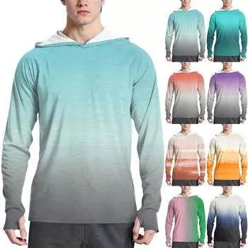 Мужская модная рубашка с длинным рукавом с принтом и капюшоном SPF/UV L