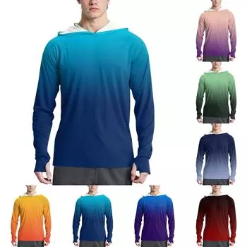 Мужская модная рубашка с длинным рукавом с принтом и капюшоном SPF/UV L синий