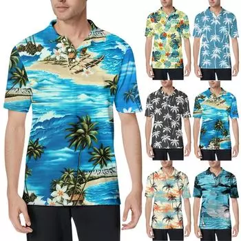 Мужская модная рубашка с коротким рукавом из мягкого хлопкового воротника с принтом S оранжевый