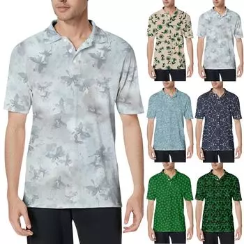 Мужская модная рубашка с коротким рукавом из мягкого хлопкового воротника с принтом S