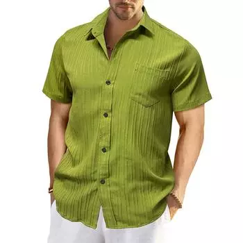 Мужская модная рубашка с воротником, однотонная, повседневная, с короткими рукавами L