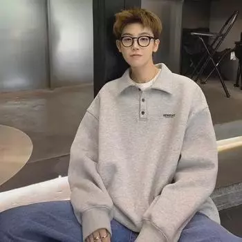 Мужская модная серая рубашка-поло в японском стиле с длинным рукавом L