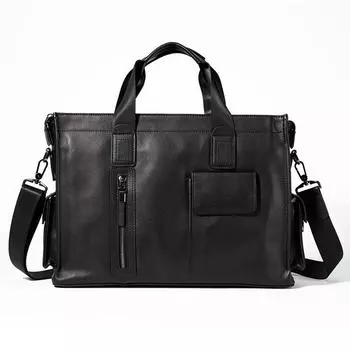 Мужская модная сумка из натуральной кожи, деловой повседневный портфель, большая вместимость, компьютерная сумка на одно плечо с перекрестными ремешками чёрный