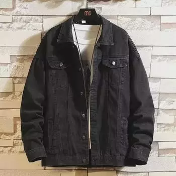 Мужская модная свободная джинсовая куртка — гонконгский и корейский стиль для весны и осени S чёрный