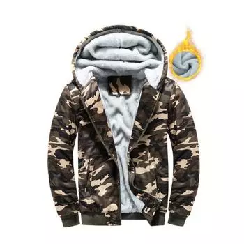 Мужская модная свободная флисовая толстовка с капюшоном с камуфляжным рисунком и карманами, повседневная слегка эластичная дышащая толстовка с капюшоном на молнии с длинным рукавом. M армия зеленый