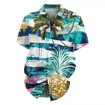 Мужская модная свободная гавайская принтованная пляжная рубашка с коротким рукавом S