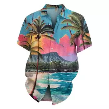 Мужская модная свободная гавайская принтованная пляжная рубашка с коротким рукавом XXL