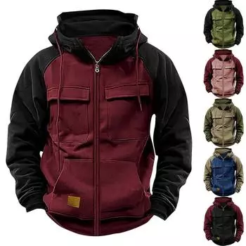 Мужская модная свободная толстовка с длинным рукавом и капюшоном, спортивная куртка с несколькими карманами XL