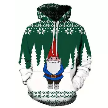 Мужская модная свободная толстовка с капюшоном с рисунком рождественского черепа, повседневная, эластичная, дышащая, с длинным рукавом, с капюшоном, для активного отдыха S