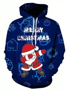 Мужская модная свободная толстовка с капюшоном с рисунком рождественского черепа, повседневная, эластичная, дышащая, с длинным рукавом, с капюшоном, для активного отдыха M