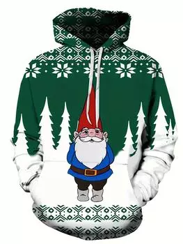 Мужская модная свободная толстовка с капюшоном с рисунком рождественского черепа, повседневная, эластичная, дышащая, с длинным рукавом, с капюшоном, для активного отдыха S