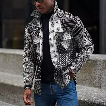 Мужская модная тенденция, повседневная повседневная куртка на пуговицах с длинным рукавом с принтом L армия зеленый