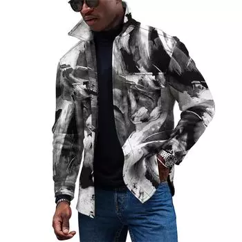 Мужская модная тенденция, повседневная повседневная куртка на пуговицах с длинным рукавом с принтом S светло-коричневого