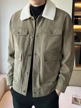 Мужская модная теплая флисовая теплая толстая куртка, пальто, мужская модная вельветовая куртка с меховым воротником, повседневная куртка в стиле милитари, мужское пальто M