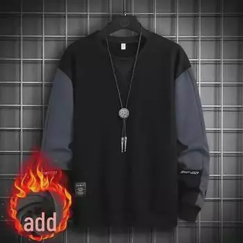Мужская модная толстовка 2023 года с цветными блоками и бархатом, футболка с длинными рукавами для осени/зимы XL