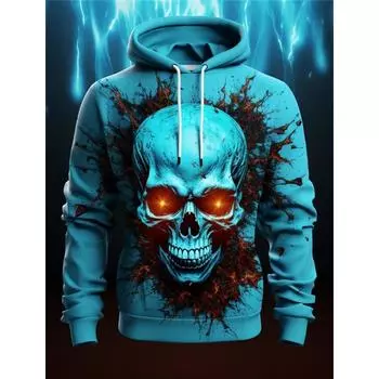 Мужская модная толстовка с 3D принтом и графическим пламенным черепом, толстовки с капюшоном и принтом спереди и длинными рукавами, весенне-осенняя толстовка с капюшоном L