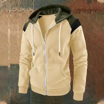 Мужская модная толстовка с капюшоном контрастного цвета, мужское повседневное спортивное пальто L бежевый