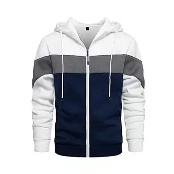 Мужская модная толстовка с капюшоном на молнии с длинным рукавом и цветными блоками, куртка XXL белый