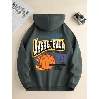 Мужская модная толстовка с капюшоном, повседневная, с завязками, с капюшоном, баскетбольный принт, карман-кенгуру спереди, мужская куртка, толстовки и свитшоты для мужчин S чёрный