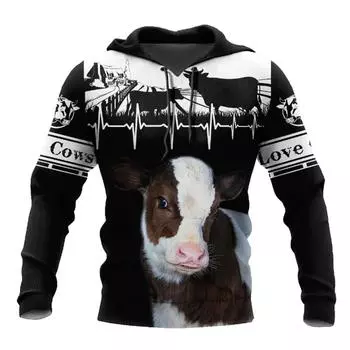 Мужская модная толстовка с капюшоном с 3D-принтом для одежды Four Seasons, мужская толстовка с капюшоном с изображением домашнего скота, модная мужская футболка с 3D-принтом в виде коровы S