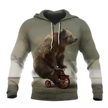 Мужская модная толстовка с капюшоном с 3D-принтом и рисунком медведя, новый повседневный уличный джемпер в русском стиле в стиле хип-хоп, большой размер, удобный дышащий джемпер S