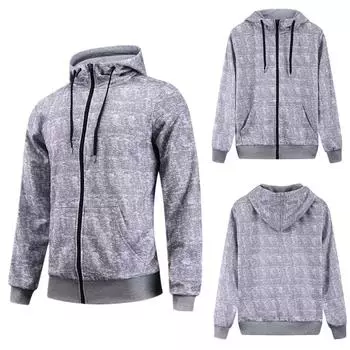 Мужская модная толстовка с принтом на молнии, повседневная спортивная куртка с длинными рукавами S серый