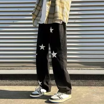 Мужская модная трендовая одежда Y2K, мешковатые прямые винтажные брюки с принтом, джинсы для мужчин, повседневные джинсовые брюки, уличная одежда, мужские спортивные штаны M синий