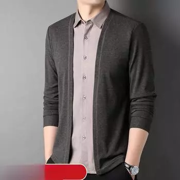 Мужская модная трикотажная рубашка-кардиган весна/осень 2023 года с воротником-стойкой 170 черный серый