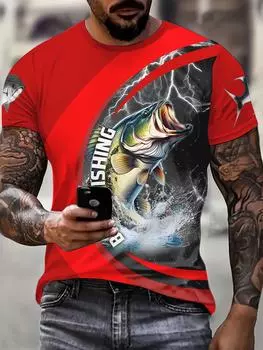 Мужская модная удобная дышащая футболка с 3D-принтом Bass Fishing, новая повседневная футболка с коротким рукавом и круглым вырезом на весну и лето, мужская одежда S