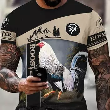 Мужская модная удобная дышащая футболка с забавным петухом и 3D принтом, новая повседневная футболка с коротким рукавом и круглым вырезом на весну и лето, мужская одежда S