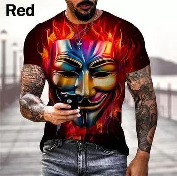 Мужская модная забавная футболка с готической маской 3D повседневная крутая футболка с коротким рукавом в стиле хип-хоп и уличной забавной футболкой S красный