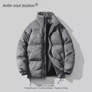 Мужская модная замшевая хлопковая бейсбольная куртка - легкая ретро-одежда на осень/зиму L темно-коричневого