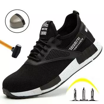 Мужская модная защитная обувь со стальным носком, дышащие повседневные кроссовки, рабочая обувь, спортивные ботинки с проколом 36 чёрный