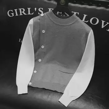 Мужская молодежная мода осень/зима 2024: Красивый вязаный свитер «два в одном» M серый