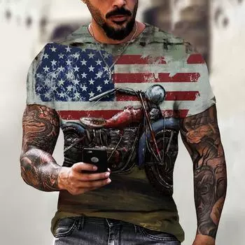 Мужская мотоциклетная футболка с 3D принтом Highway 66, винтажная футболка с короткими рукавами для мужчин, уличные байкерские рубашки, топы, футболка большого размера M