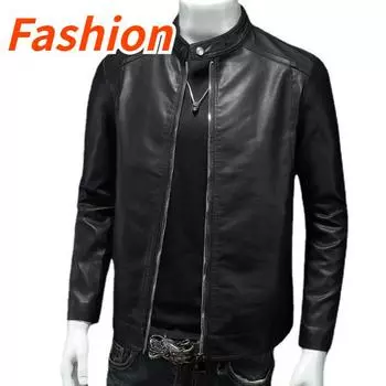 Мужская мотоциклетная кожаная куртка большого размера с карманом, черная молния с лацканами, облегающая мужская весенне-осенняя куртка из искусственной кожи высокого качества M-5Xl M чёрный