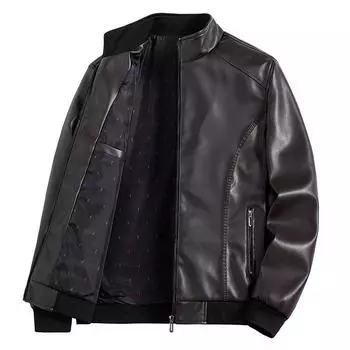 Мужская мотоциклетная кожаная куртка Мужская повседневная кожаная куртка больших размеров 8XL чёрный