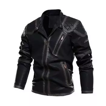 Мужская мотоциклетная кожаная куртка Мужская ветровка Модные куртки из искусственной кожи Мужская верхняя одежда Теплые куртки из искусственной кожи